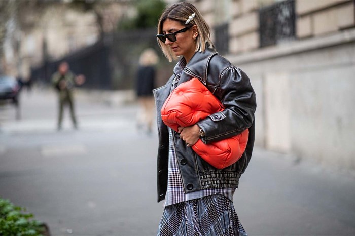 PARIS, FRANCE - MARCH 01: Aylin Koenig is seen wearing Margiela bag,, leather jacket, asymmetric skirt during Paris Fashion Week Womenswear Fall/Winter 2019/2020 on March 01, 2019 in Paris, France. (Photo by Christian Vierig/Getty Images)