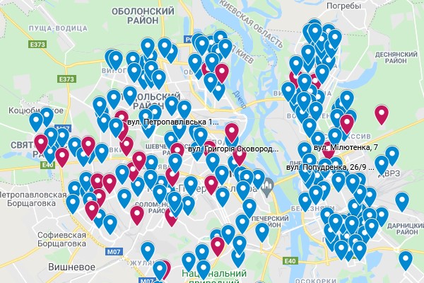 Электронная карта работающих бюветов в Киеве